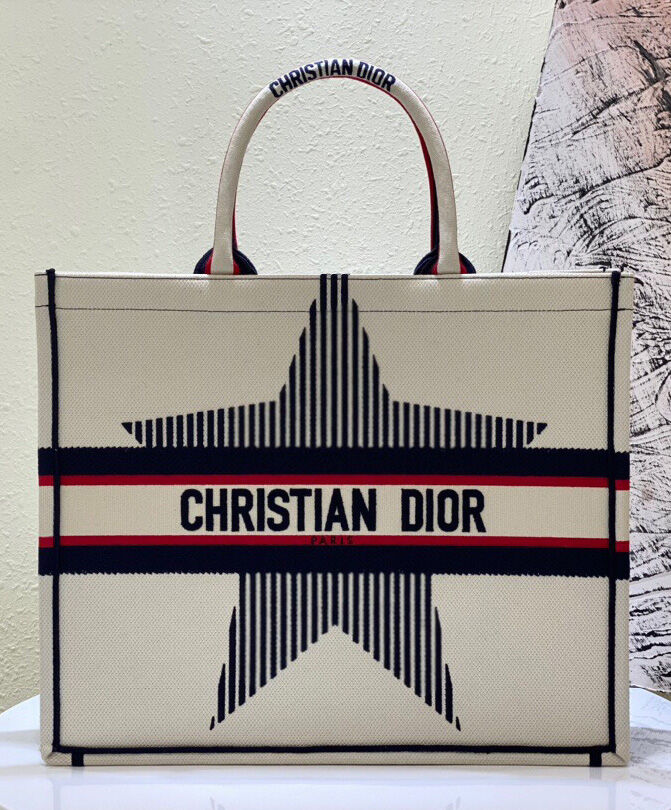 Christian Dior Dioralps Book Tote Embroidery Bag Cream